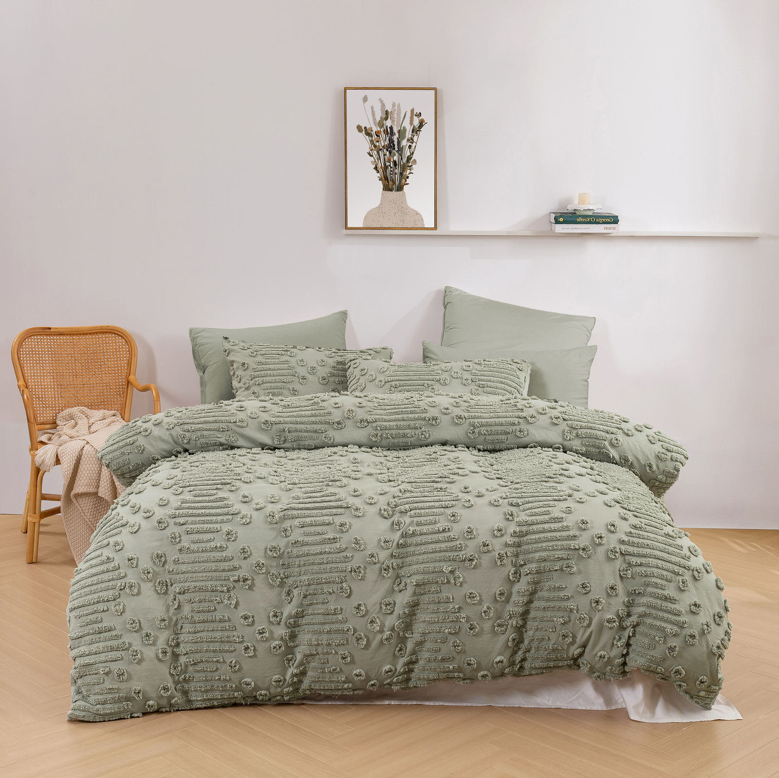 Dreamaker Fletcher Ultrafine Tufted Chenille Quilt Cover Set Sage - Picture 28 of 45