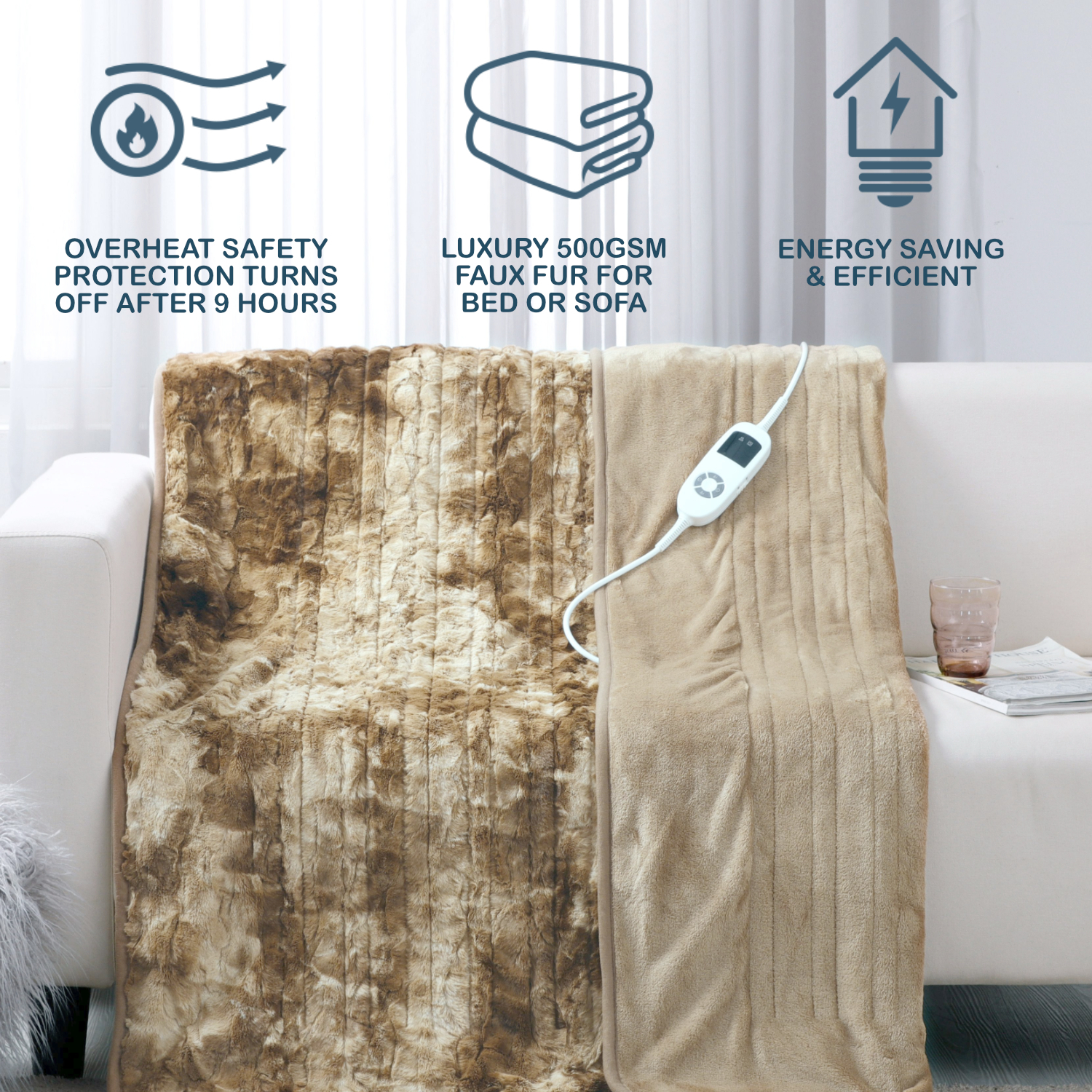 Dreamaker Washable Electric Heated Throw Rug Snuggle Blanket Fleece Faux Fur - Picture 118 of 156