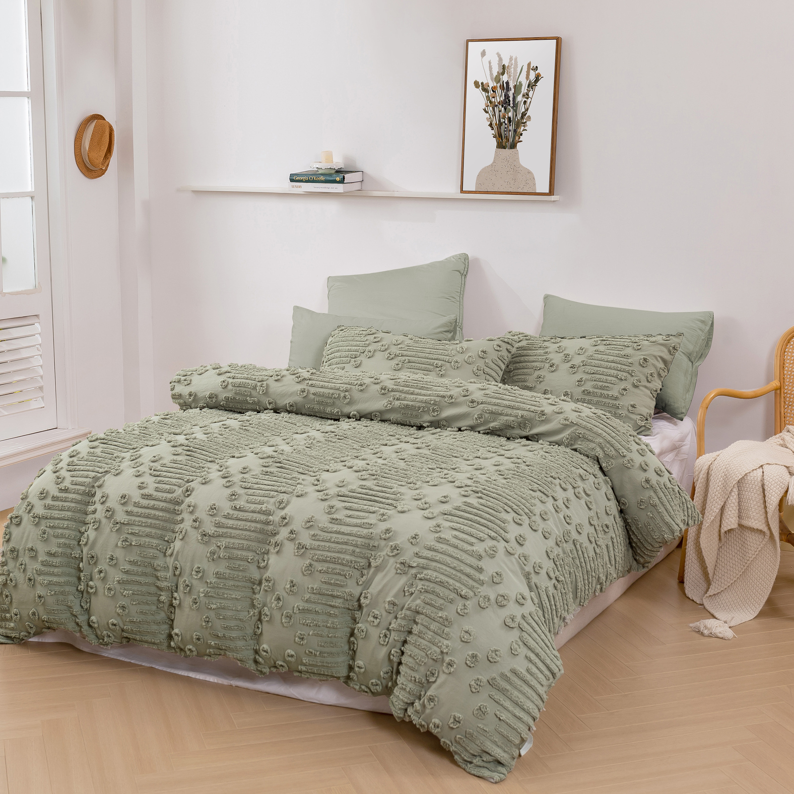 Dreamaker Fletcher Ultrafine Tufted Chenille Quilt Cover Set Sage - Picture 38 of 45