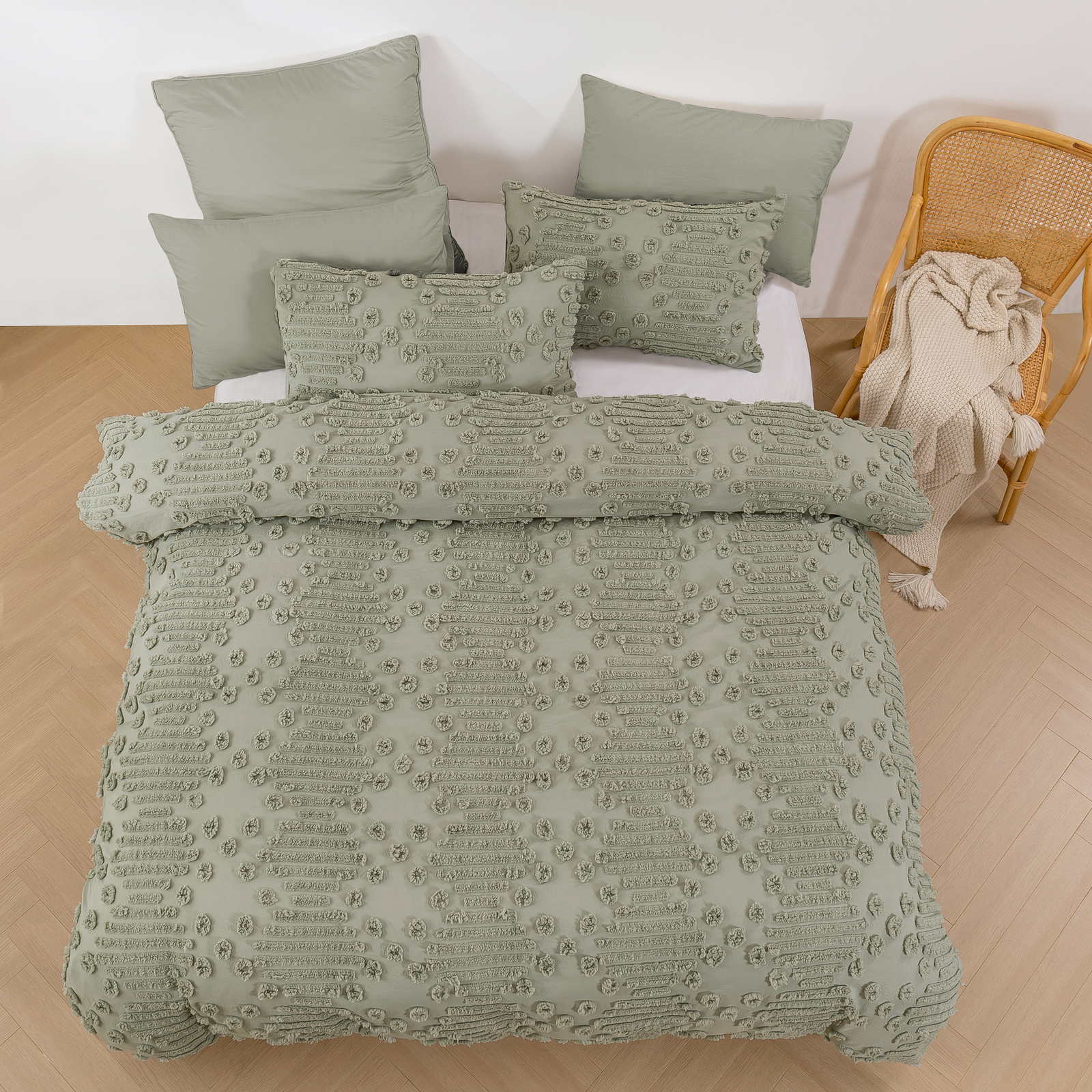 Dreamaker Fletcher Ultrafine Tufted Chenille Quilt Cover Set Sage - Picture 12 of 45