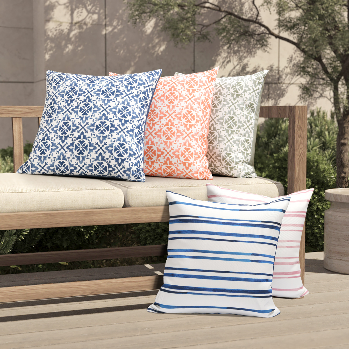 Vibes Morocco Printed Outdoor Cushion 50 x 50cm - Blue