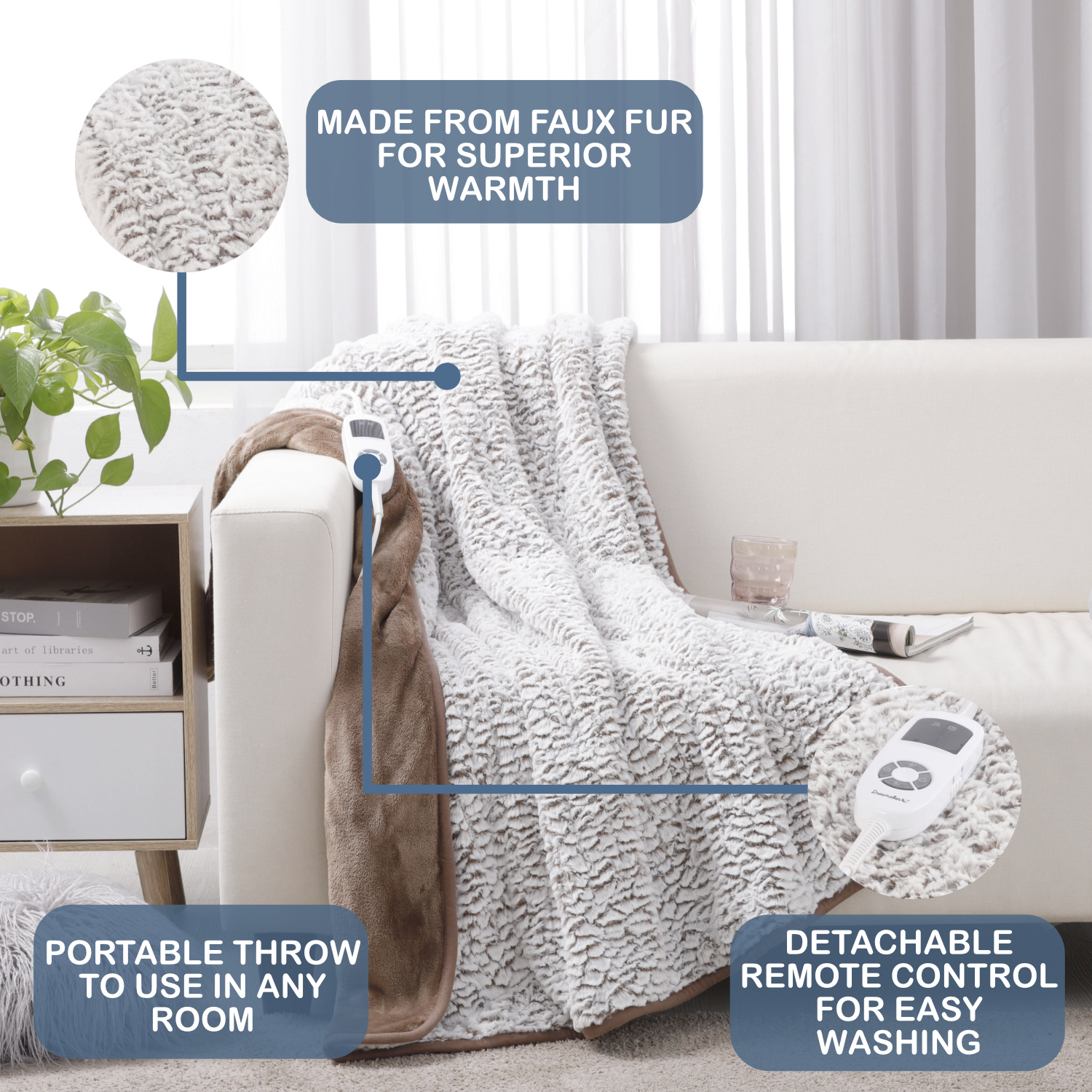 Dreamaker Washable Electric Heated Throw Rug Snuggle Blanket Fleece Faux Fur - Picture 128 of 156