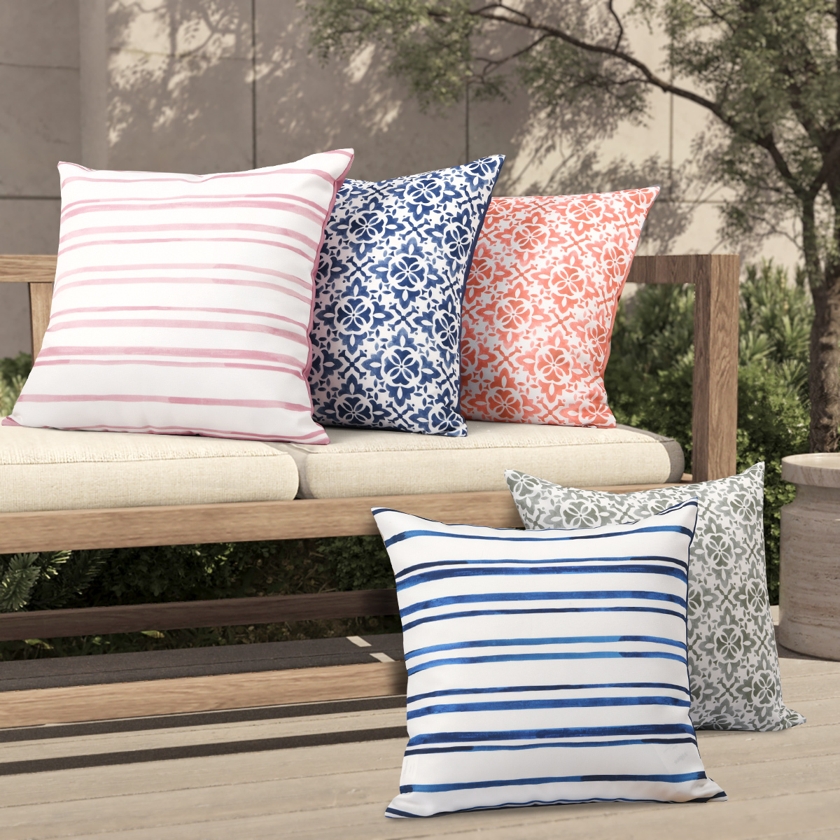 Vibes Morocco Printed Outdoor Cushion 50 x 50cm - Blue